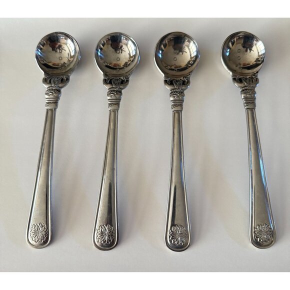 Set Of 4 Vintage Spoons Floral Pattern - Picture 1 of 2